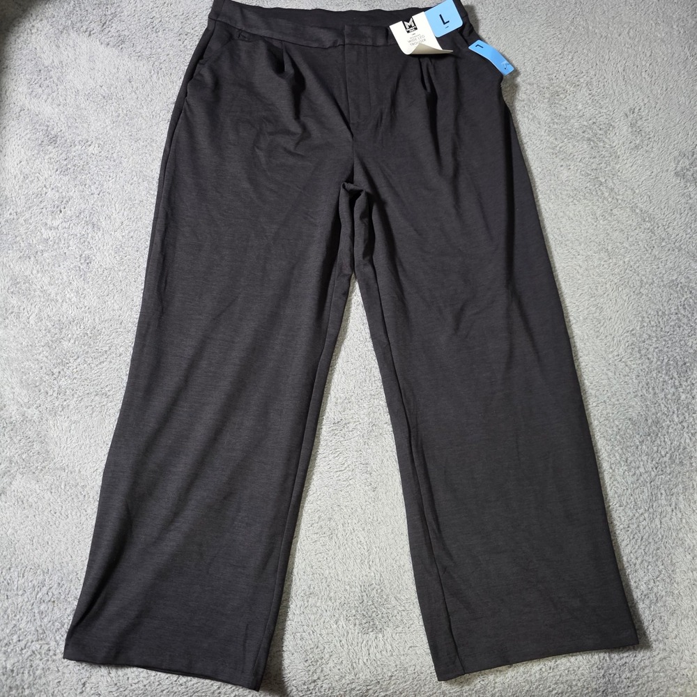 Member's Mark Womens L Wide Leg Trouser Gray Soft Knit Stretch Pleated Pant